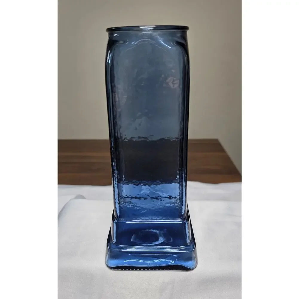 Vintage 1990 Luxor Hotel Casino Las Vegas Blue Glass Hieroglyphics Souvenir Vase